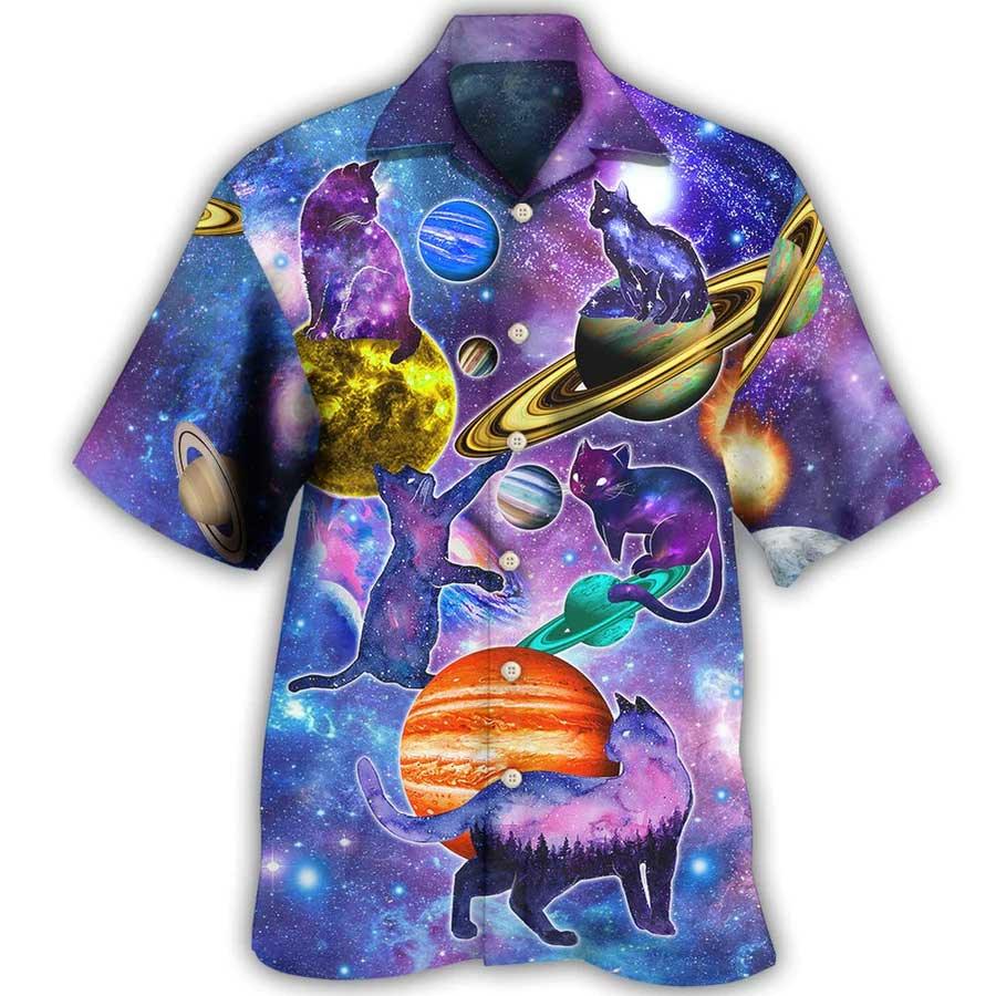 Cat Hawaiian Shirts For Summer, Cat Galaxy Colorful Aloha Shirts, Best Cool Cat Hawaiian Shirts Outfit For Men Women, Friend, Team, Cat Lovers