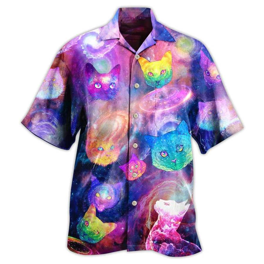 Cat Hawaiian Shirts For Summer, Cat Galaxy Colorful Style Aloha Shirt, Best Cool Cat Hawaiian Shirts Outfit For Men Women, Friend, Team, Cat Lovers