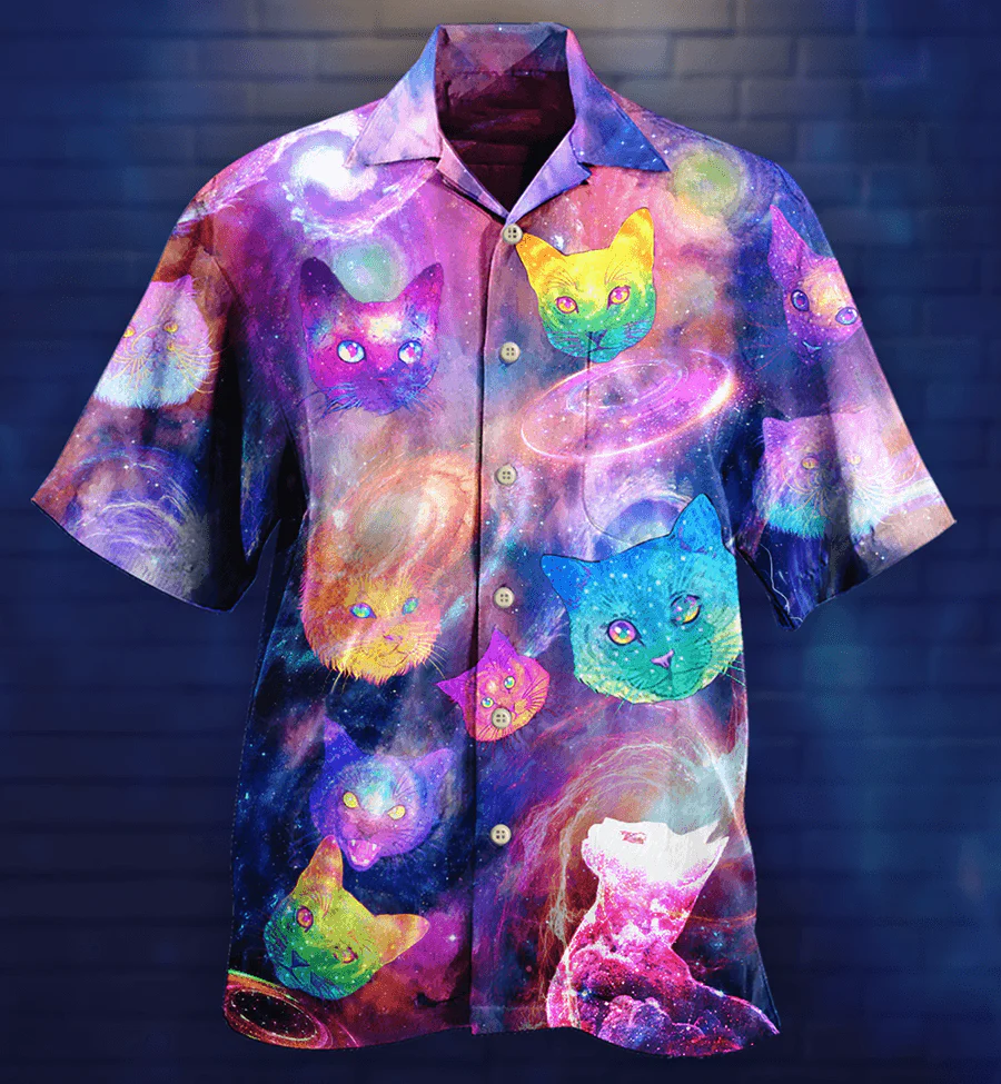 Cat Hawaiian Shirts For Summer, Cat Galaxy Colorful Style Aloha Shirt, Best Cool Cat Hawaiian Shirts Outfit For Men Women, Friend, Team, Cat Lovers - Image 2