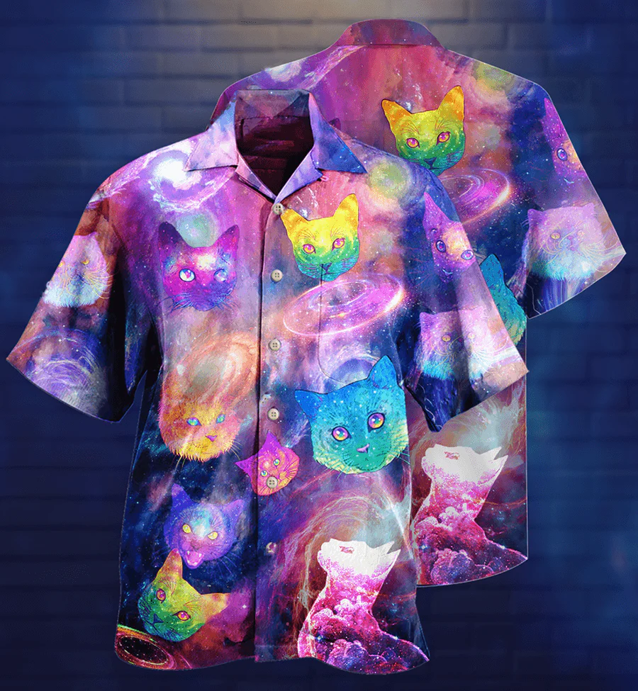 Cat Hawaiian Shirts For Summer, Cat Galaxy Colorful Style Aloha Shirt, Best Cool Cat Hawaiian Shirts Outfit For Men Women, Friend, Team, Cat Lovers - Image 3