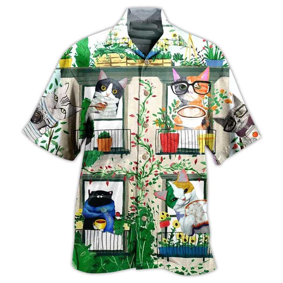 Cat Hawaiian Shirts For Summer, Cat Good Morning Fresh Aloha Shirt, Best Colorful Cat Hawaiian Shirts Outfit For Men Women, Friend, Team, Cat Lovers