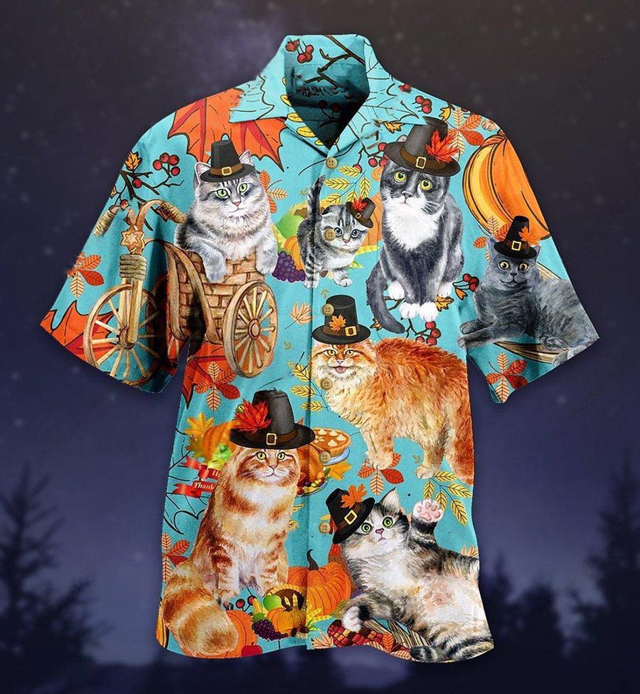 Cat Hawaiian Shirts For Summer, Cat Happy Thanksgiving Aloha Shirts, Cat Hawaiian Shirts Outfit For Men Women, Friend, Team, Cat Lovers, Thanksgiving Day
