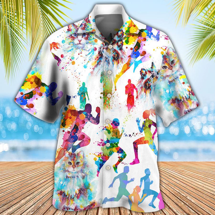 Cat Hawaiian Shirts For Summer, Cat I Like Cat And Running Aloha Shirts - Best Gift For Men Women, Friend, Team, Cat Lovers - Image 2