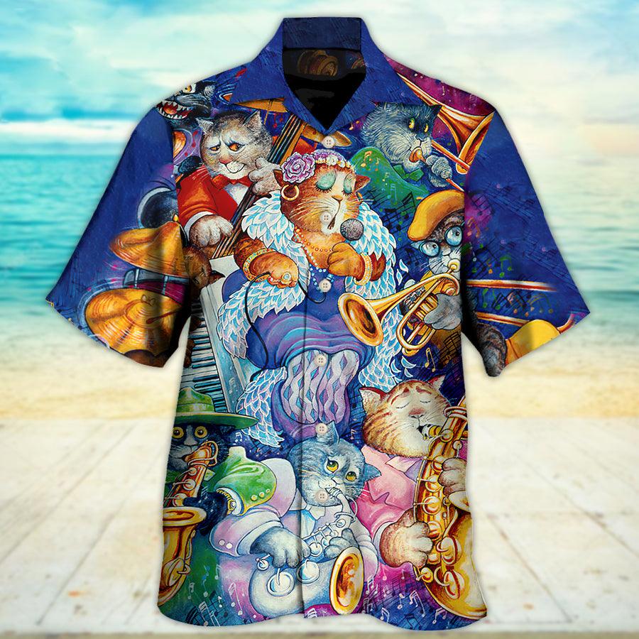 Cat Hawaiian Shirts For Summer, Cat Jazz Music Funny Aloha Shirts, Best Colorful Cool Cat Hawaiian Shirts Outfit For Men Women, Friend, Team, Cat Lovers