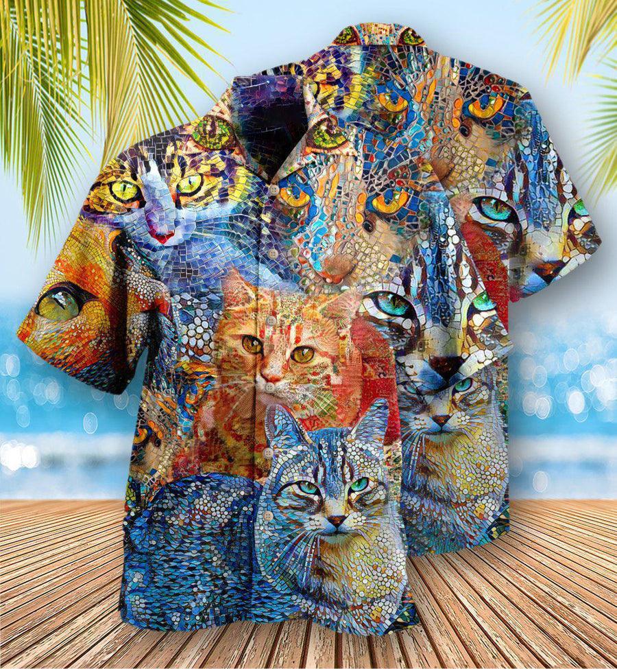 Cat Hawaiian Shirts For Summer, Cat Mosaic Amazing Aloha Shirts, Best Colorful Cool Cat Hawaiian Shirts Outfit For Men Women, Friend, Team, Cat Lovers - Image 2