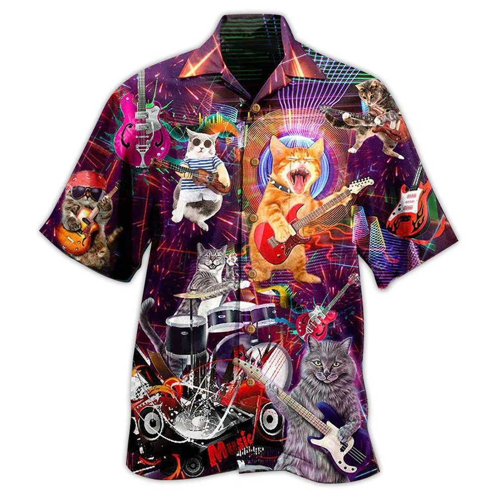 Cat Hawaiian Shirts For Summer, Cat Rocker Aloha Shirts, Colorful Cool Cat Hawaiian Shirts Outfit For Men Women, Gift For Friend, Team, Cat Lovers