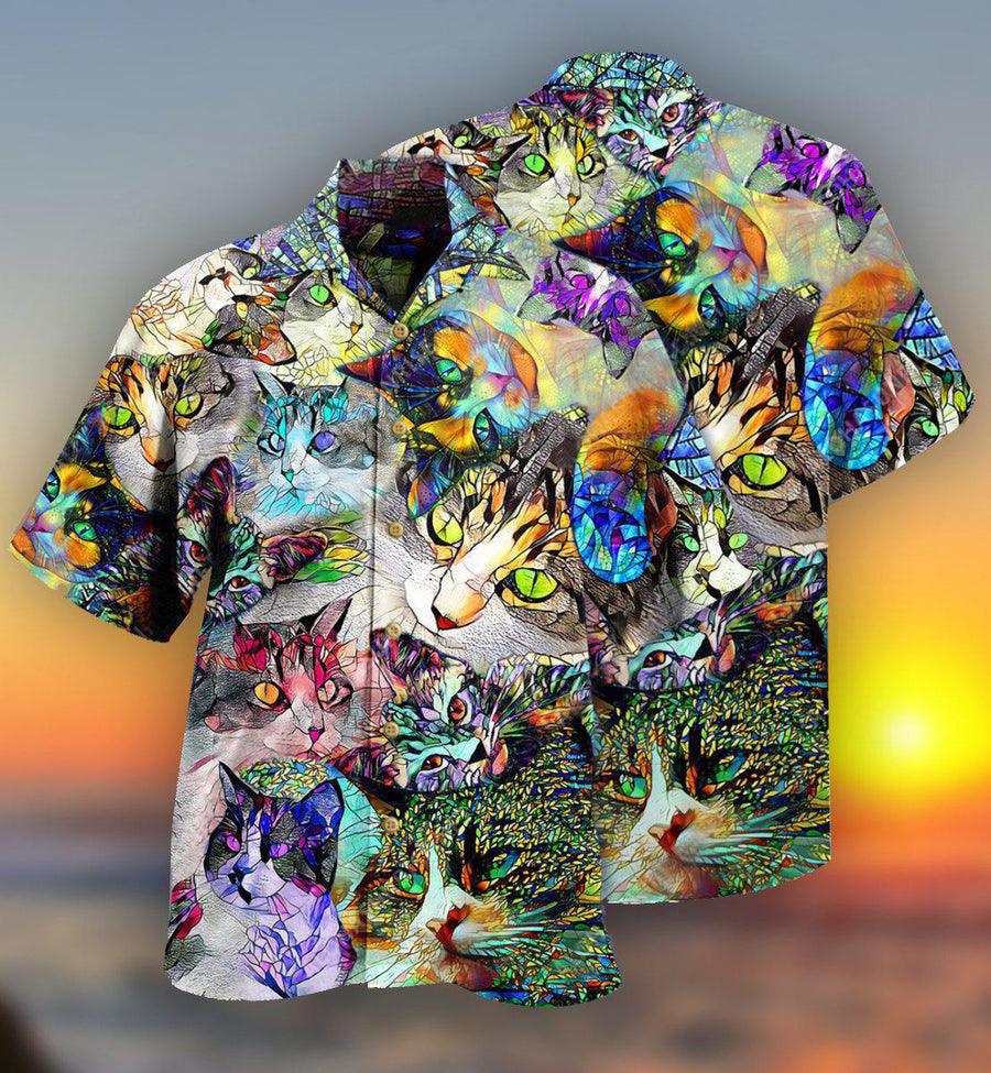 Cat Hawaiian Shirts For Summer, Cat Stained Glass, Best Colorful Cat Hawaiian Shirts Outfit For Men Women, Friend, Team, Cat Lovers - Image 2