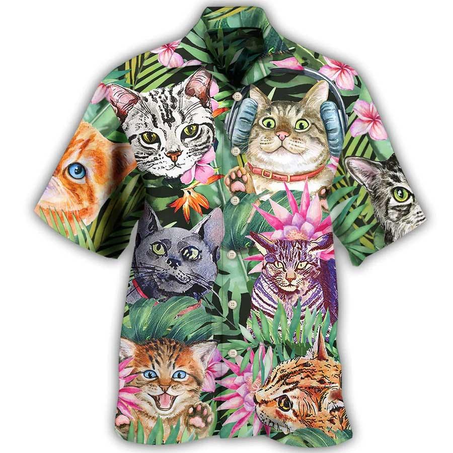 Cat Hawaiian Shirts For Summer, Cat Tropical Floral Aloha Shirts - Best Colorful Cool Cat Hawaiian Shirts Outfit For Men Women, Friend, Team, Cat Lovers