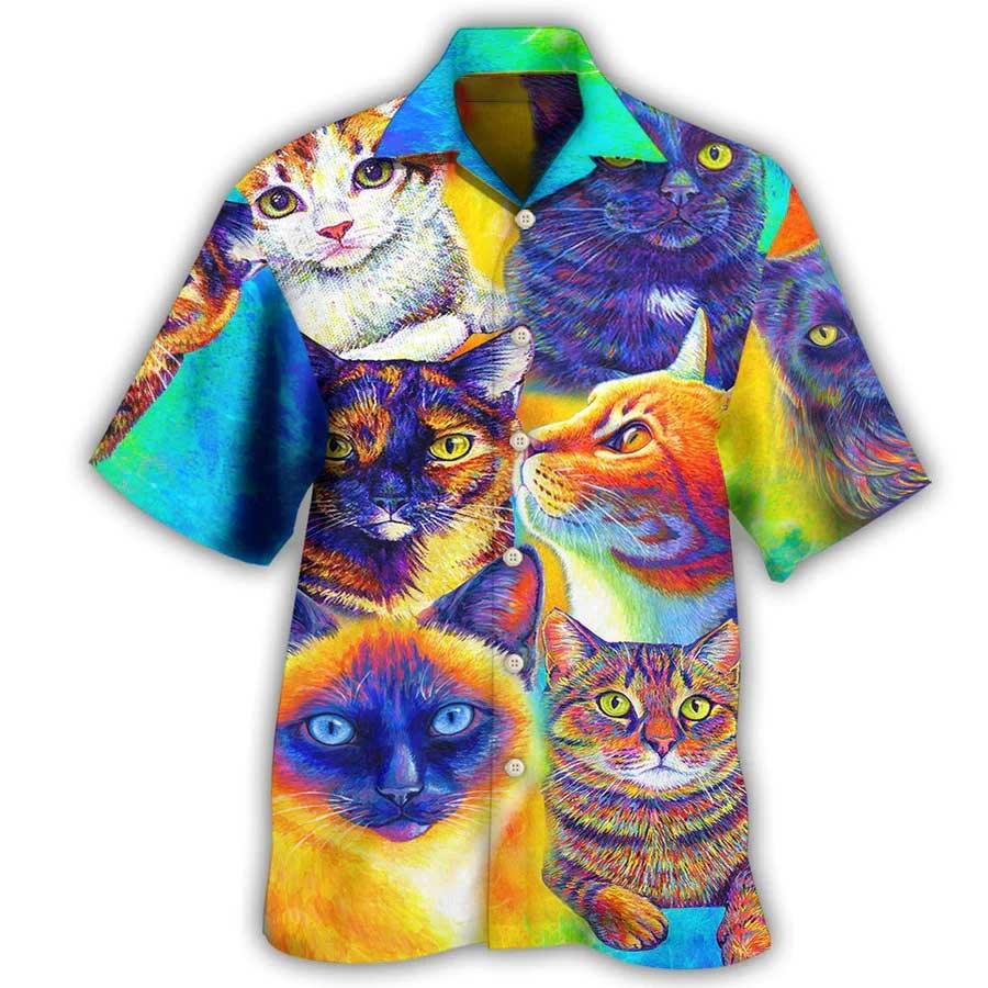 Cat Hawaiian Shirts For Summer, Colorful Cat Aloha Shirts, Best Cool Cat Hawaiian Shirts Outfit For Men Women, Friend, Team, Cat Lovers