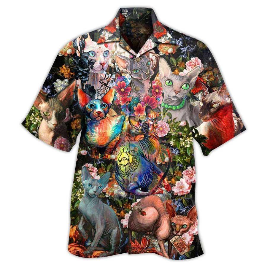 Cat Hawaiian Shirts For Summer, Sphynx Cats, Best Colorful Cool Cat Hawaiian Shirts Outfit For Men Women, Friend, Team, Cat Lover - Image 2