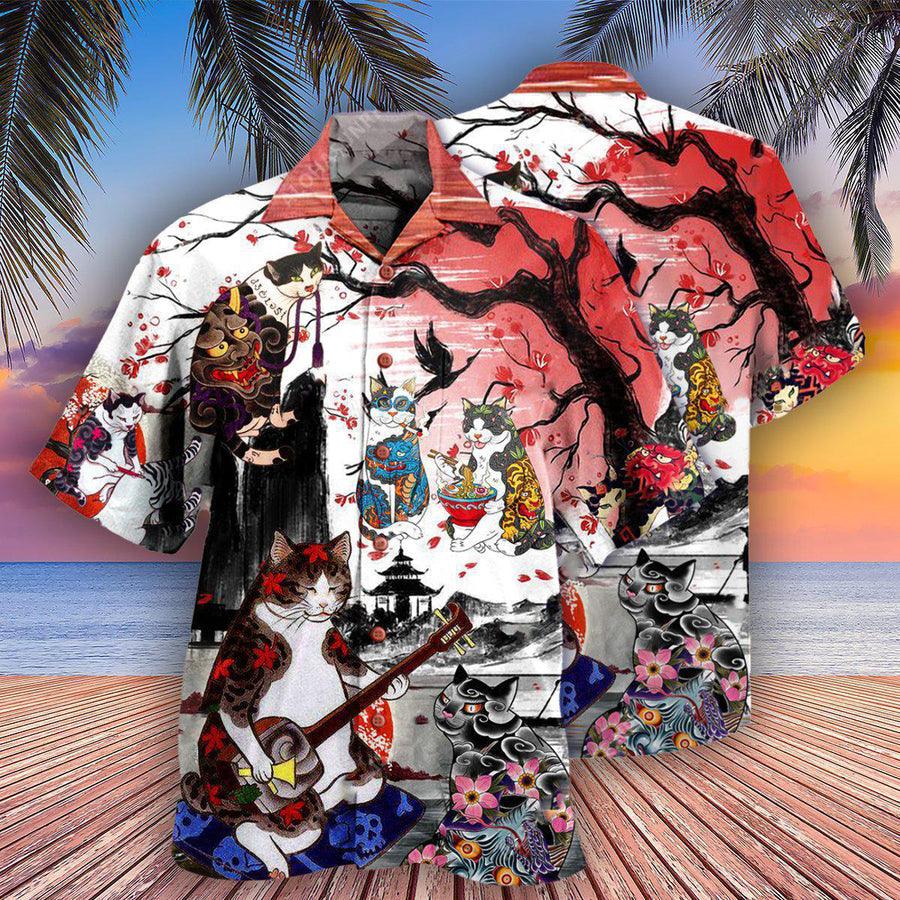 Cat Japanese Hawaiian Shirt For Summer, Best Colorful Cool Cat Hawaiian Shirts Outfit For Men Women, Friend, Team, Cat Lovers - Image 3