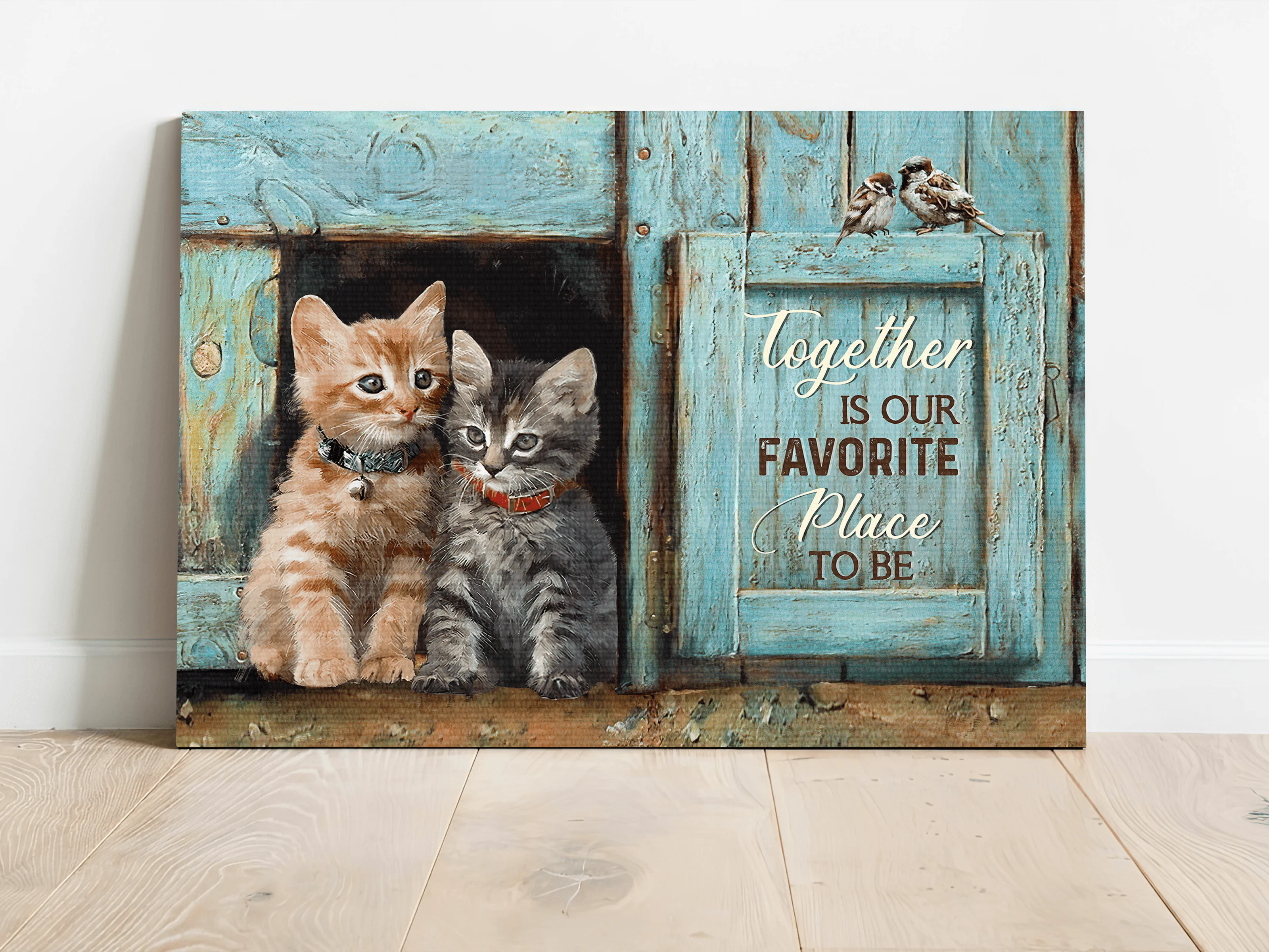Cat Landscape Canvas - Pretty little cat drawing, Antique window - Together is our favorite place to be - Gift for cat lover, Family - Image 2