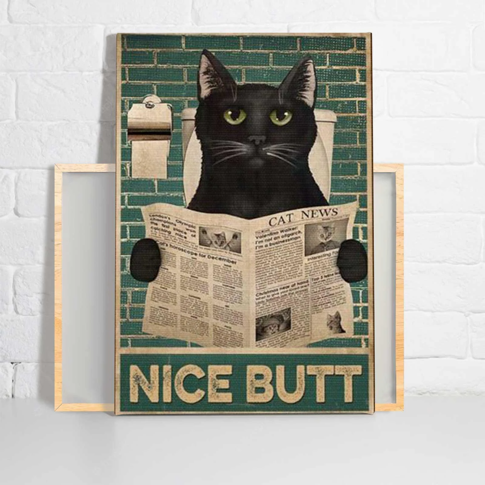 Funny Black Cat Portrait Canvas, Cat Nice Butt, Funny Cat Bathroom Portrait Canvas, Wall Decor Visual Art - Gift For Family, Friends, Cat Lovers - Image 2