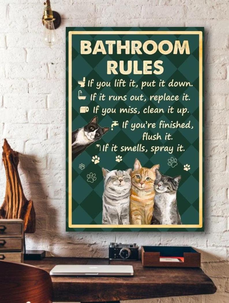 Cat Portrait Canvas - Cat Bathroom Rules - Perfect Gift For Cat Lovers, Cat Owners - Image 2