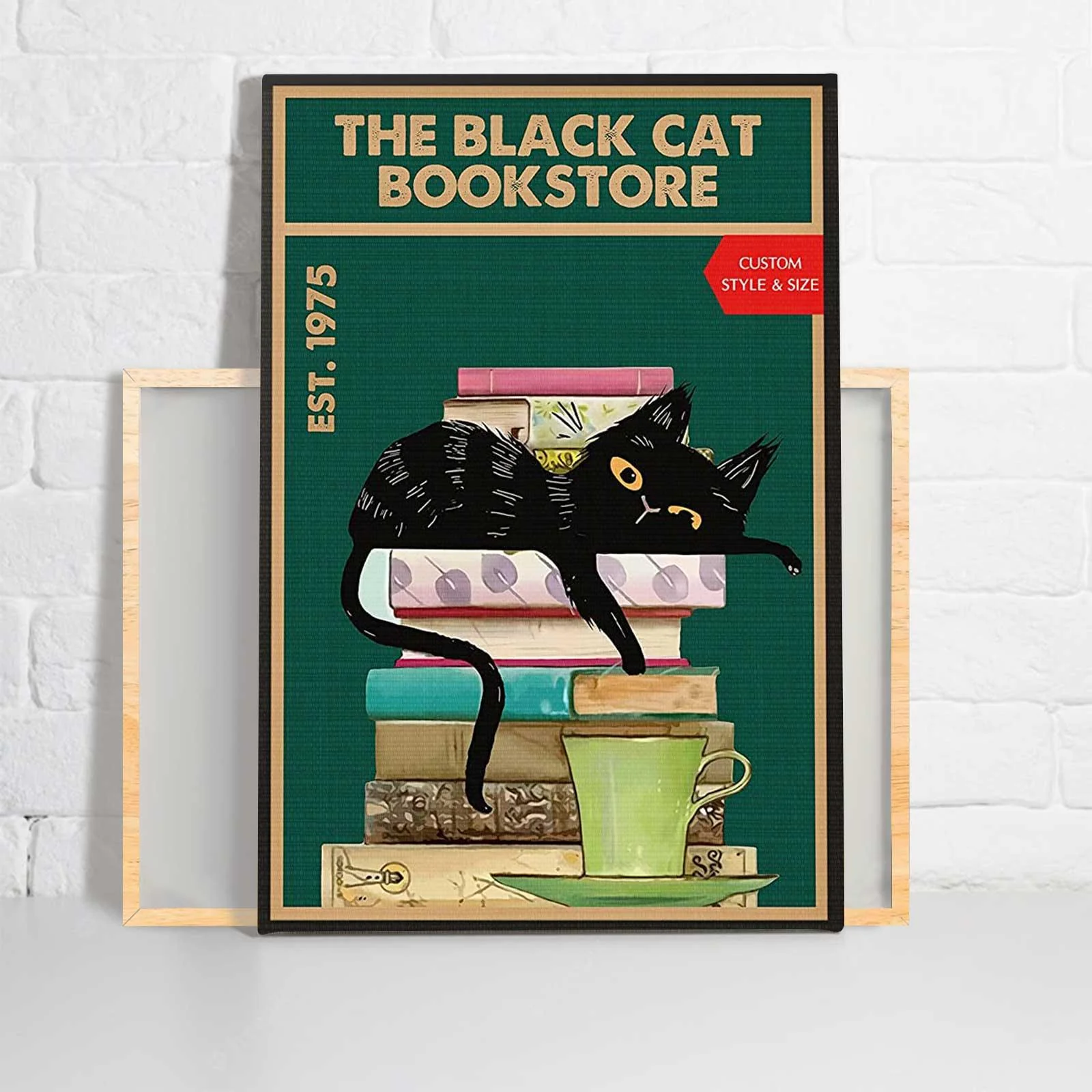 Cat Portrait Canvas - The Black Cat Bookstore Portrait Canvas - Gift For Cat Lovers, Cat Owner, Friends, Family - Image 2