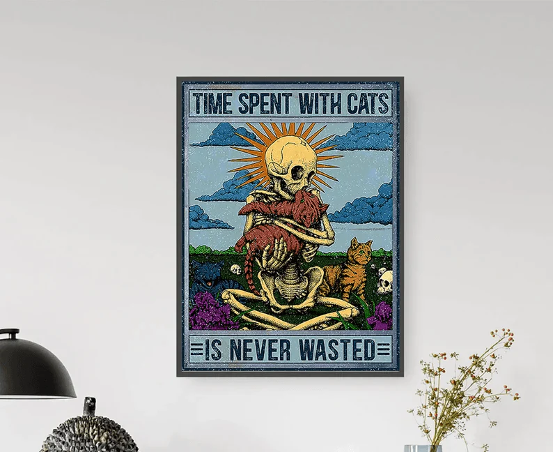 Cat Portrait Canvas- Time Spent With Cats Is Never Wasted, Funny Cat Matte Canvas, Wall Decor Visual Art- Gift For Family, Friends, Cat Lovers