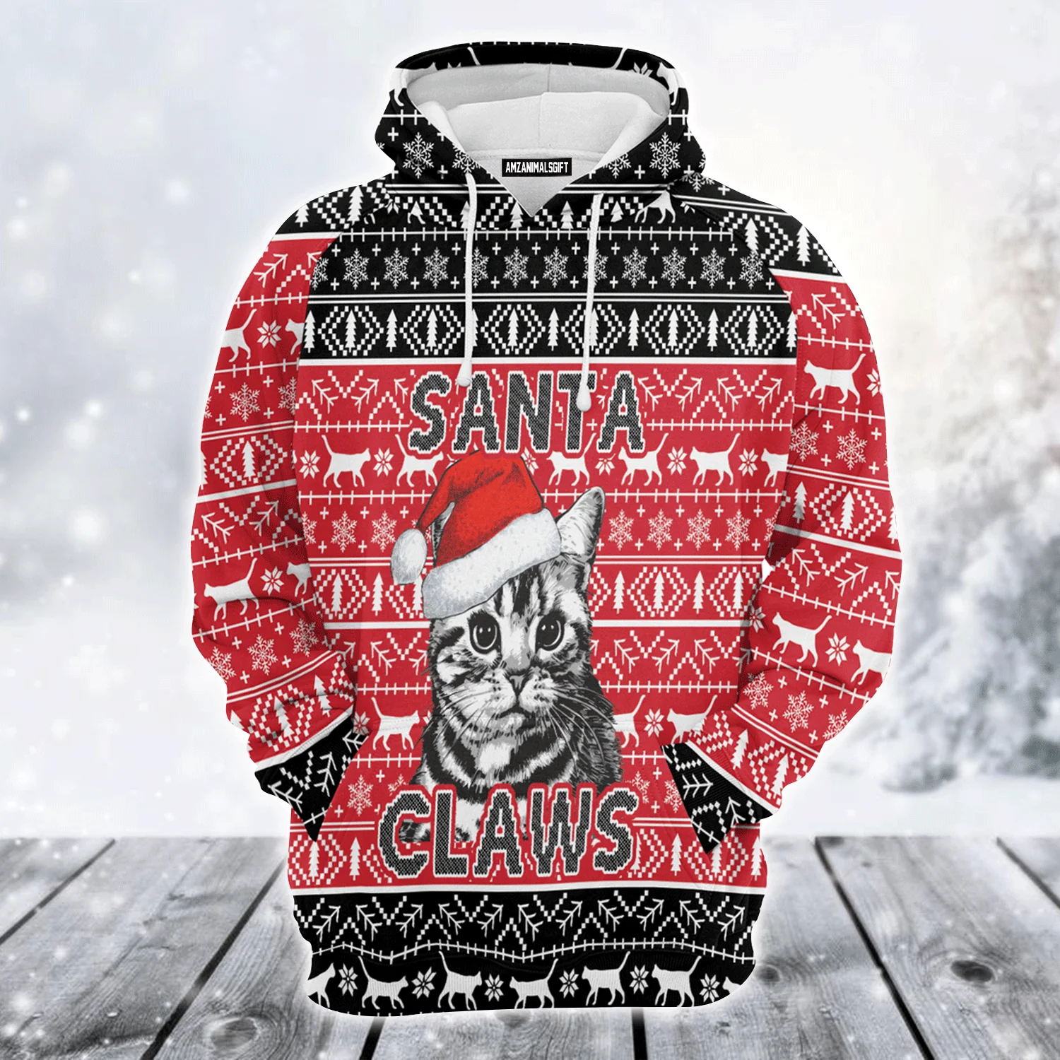 Cat Premium Christmas Hoodie, Santa Claws Cat Christmas Unisex Hoodie For Men & Women - Perfect Gift For Cat Lover, Christmas, Friends, Family - Image 2