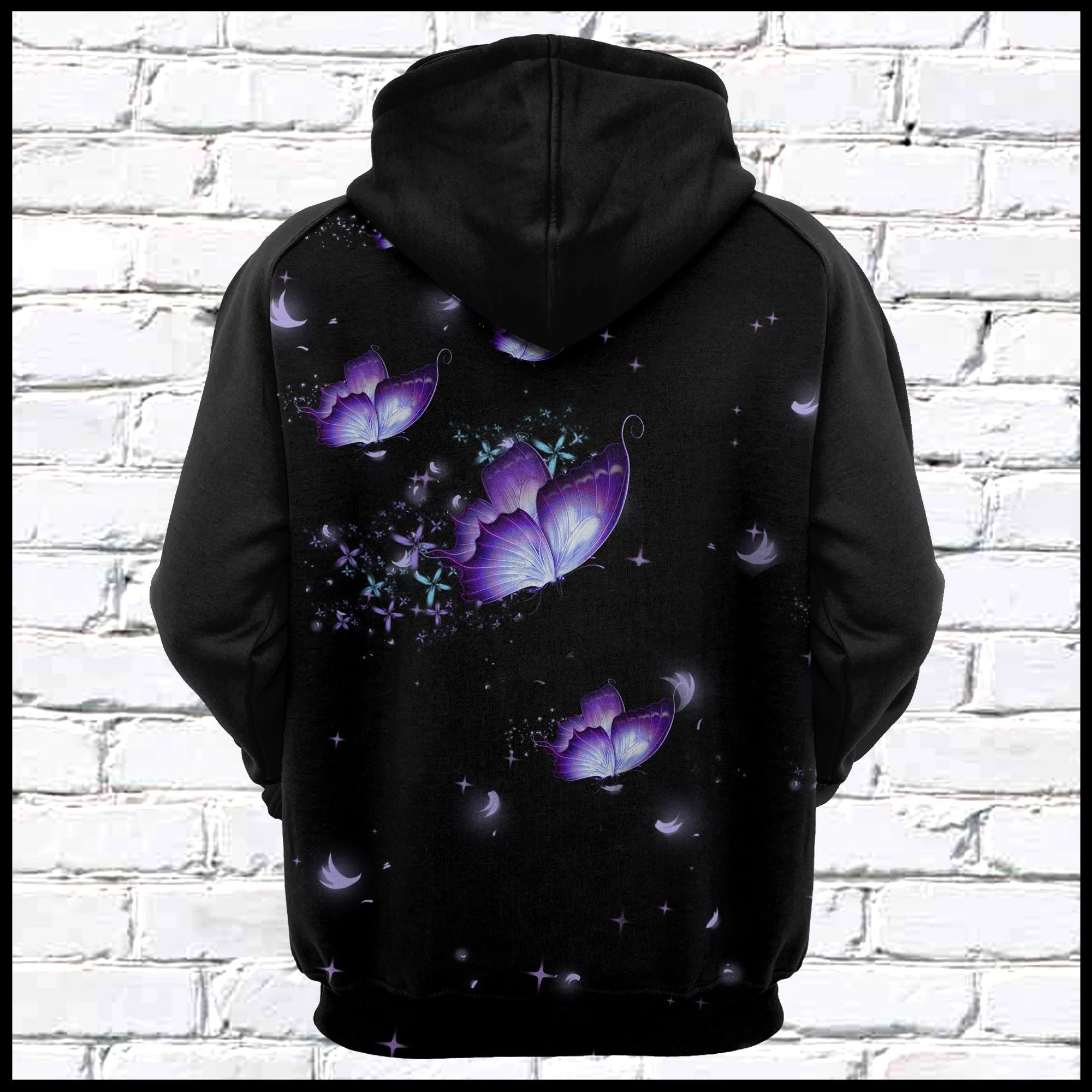 Cat & Purple Butterfly Pullover Premium Hoodie, Perfect Outfit For Men And Women On Christmas New Year Autumn Winter - Image 2