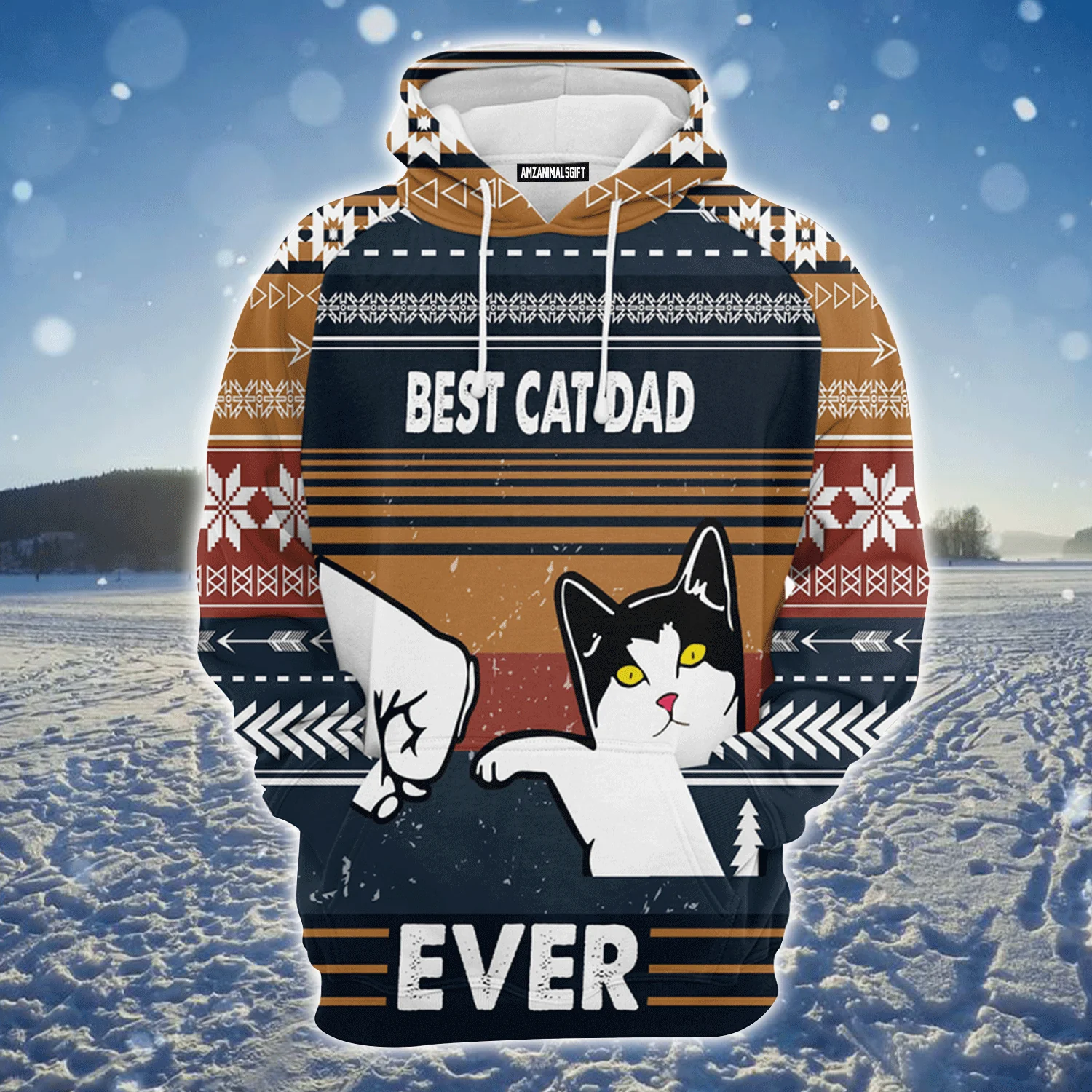 Cat Xmas Premium Christmas Hoodie, Best Cat Dad Ever Unisex Hoodie For Men & Women - Perfect Gift For Christmas, Cat Lovers - Image 2