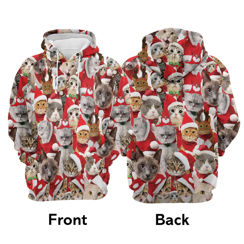 Cats Premium Christmas Hoodie, Lovely Cats Christmas Unisex Hoodie For Men & Women - Perfect Gift For Christmas, Cats Lovers - Image 3