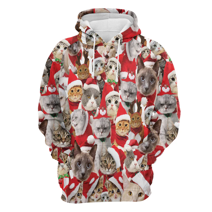 Cats Premium Christmas Hoodie, Lovely Cats Christmas Unisex Hoodie For Men & Women - Perfect Gift For Christmas, Cats Lovers - Image 4
