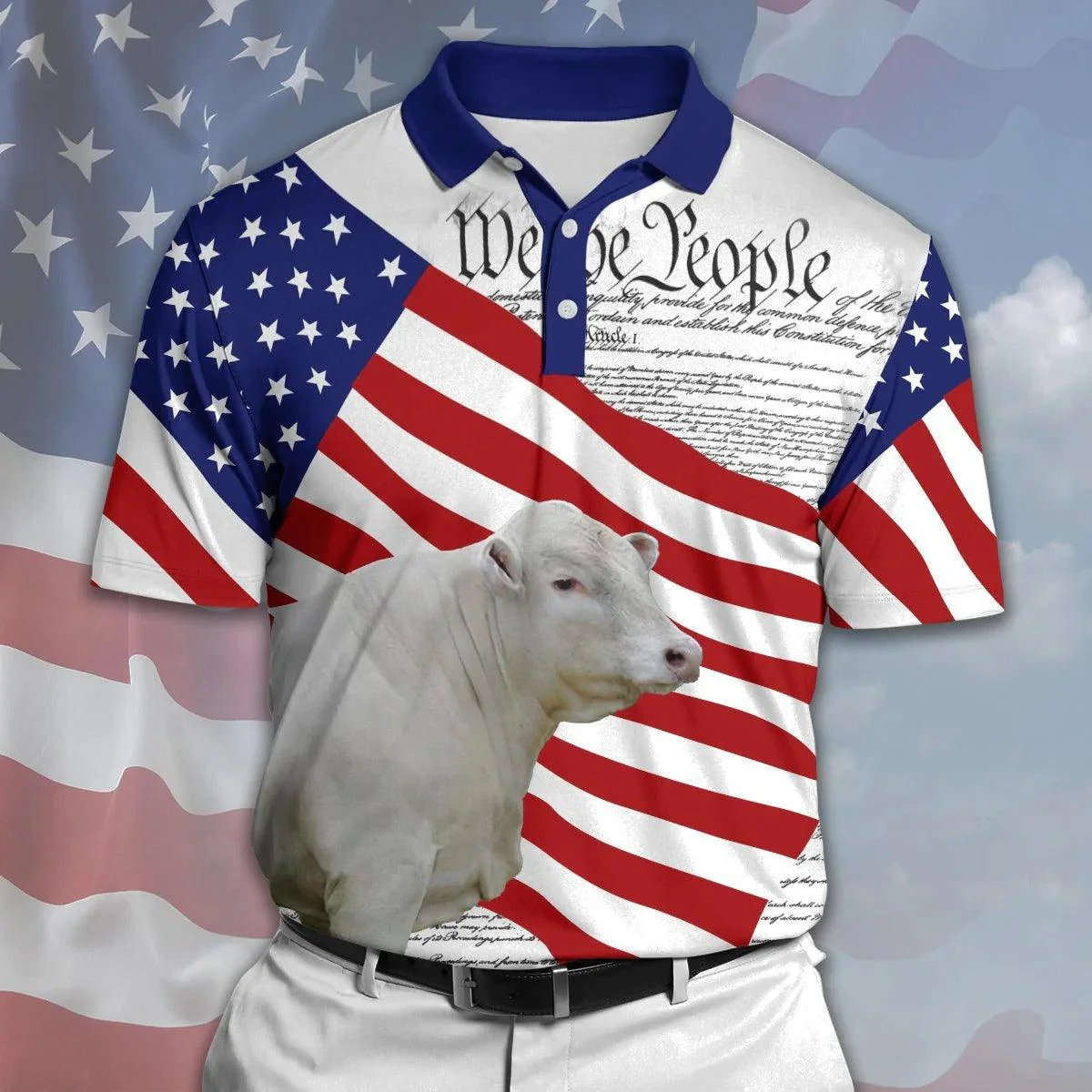 Charolais Men Polo Shirts For Summer - Charolais States Of America Polo Shirts For Men - Perfect Gift For Charolais Lovers, Cattle Lovers - Image 2
