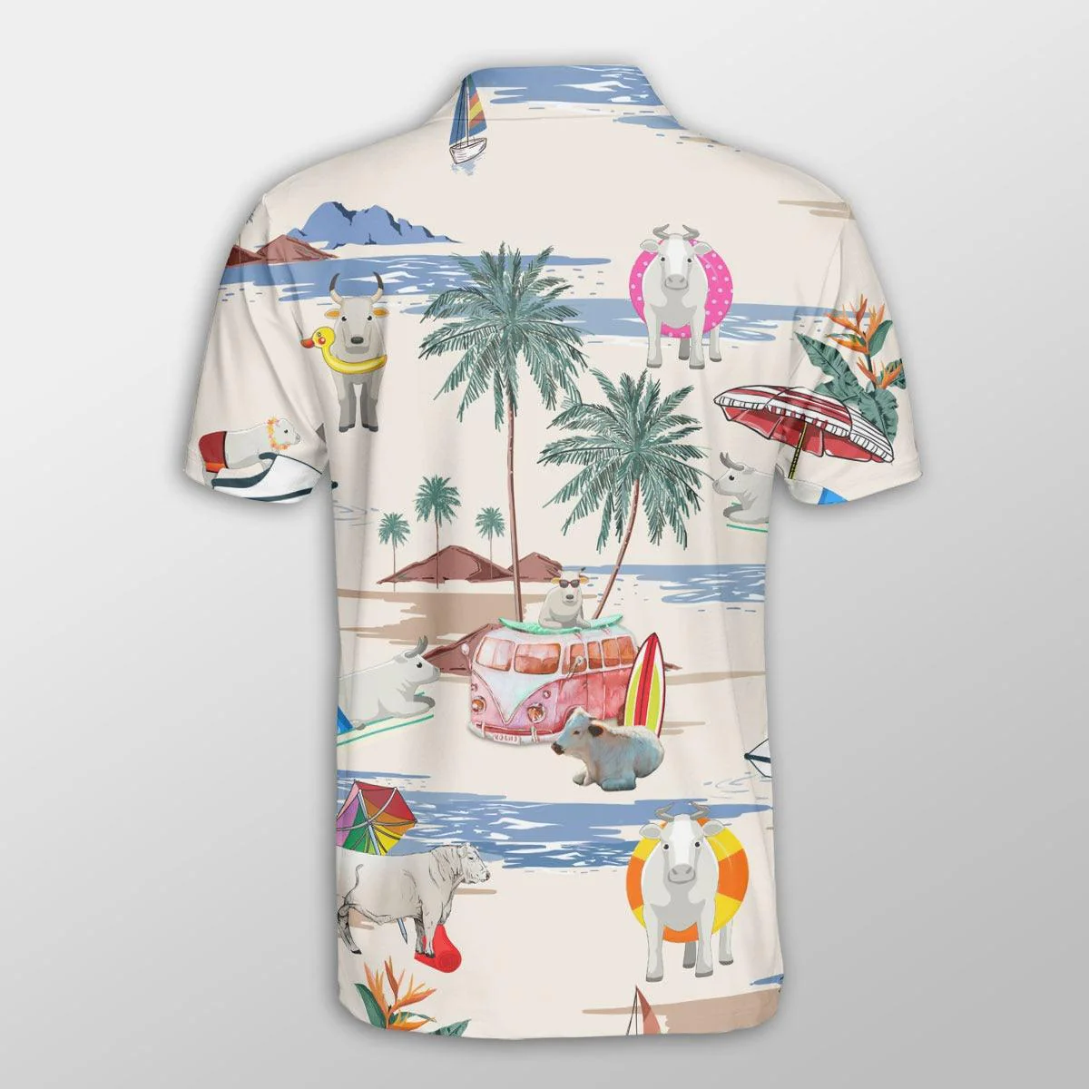 Charolais Men Polo Shirts For Summer - Charolais Summer Beach Pattern Button Shirts For Men - Perfect Gift For Charolais Lovers, Cattle Lovers - Image 3