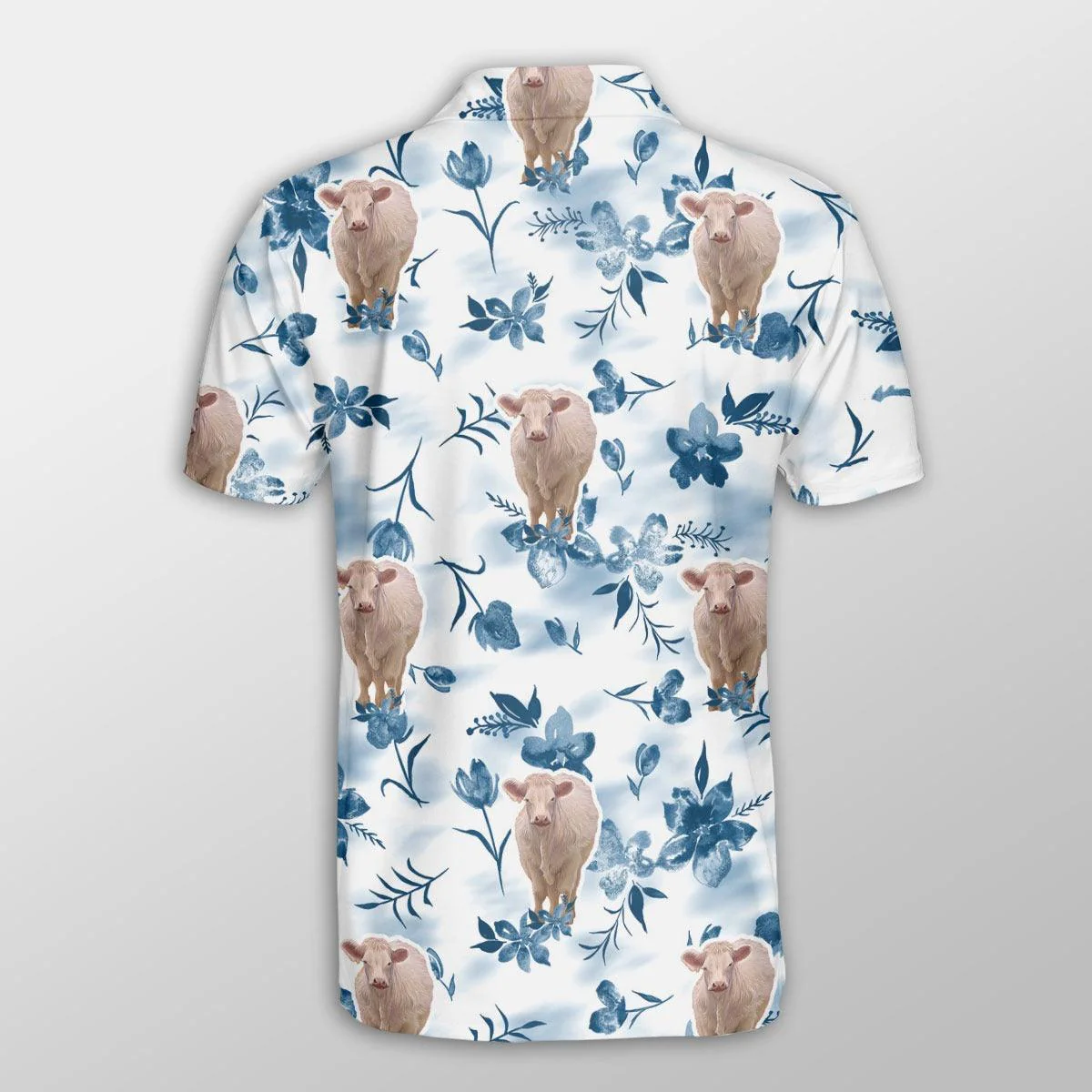 Charolais Men Polo Shirts For Summer - Charolais Watercolor Flowers And Leaves Tie Dye Pattern Shirt For Men - Perfect Gift For Charolais Lovers - Image 3