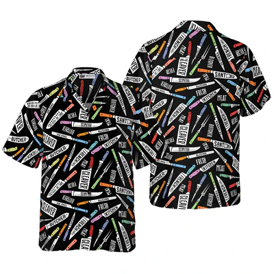 Chef Hawaiian Shirt, Meat & Fish Cutting Knives Chef Aloha Shirt For Men - Gift For Chef, Husband, Boyfriend, Family, Friends