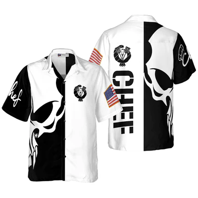 Chef Hawaiian Shirt, Skull Chef American Flag Aloha Shirt For Men - Perfect Gift For Chef, Husband, Boyfriend, Friend, Family