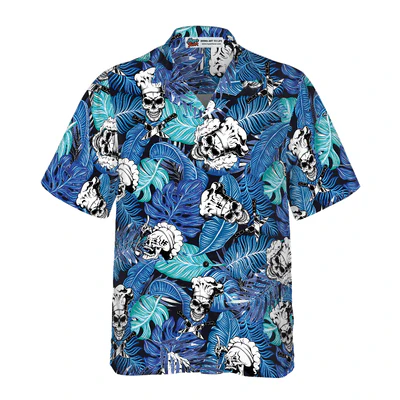 Chef Hawaiian Shirt, Tropical Leaves Blue Chef Aloha Shirt For Men - Gift For Chef, Husband, Boyfriend, Family, Friends - Image 3