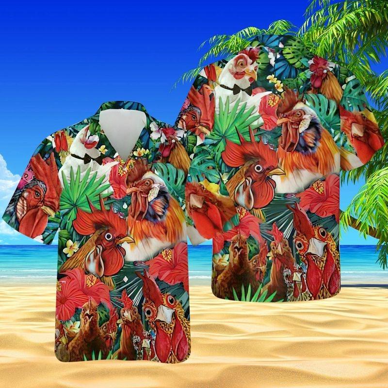 Chicken Aloha Hawaiian Shirt - Chicken Pattern Hawaiian Shirt, Tropical Leaf Hawaiian Shirt For Men & Women, Chicken Lover