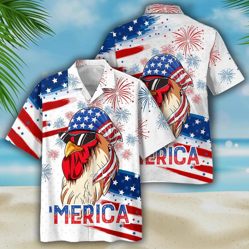 Chicken Independence Day Funny Aloha Hawaiian Shirts For Summer, USA Fourth Of July Aloha Hawaiian Shirt For Men Women, 4th Of July Gift For Patriotic - Image 2