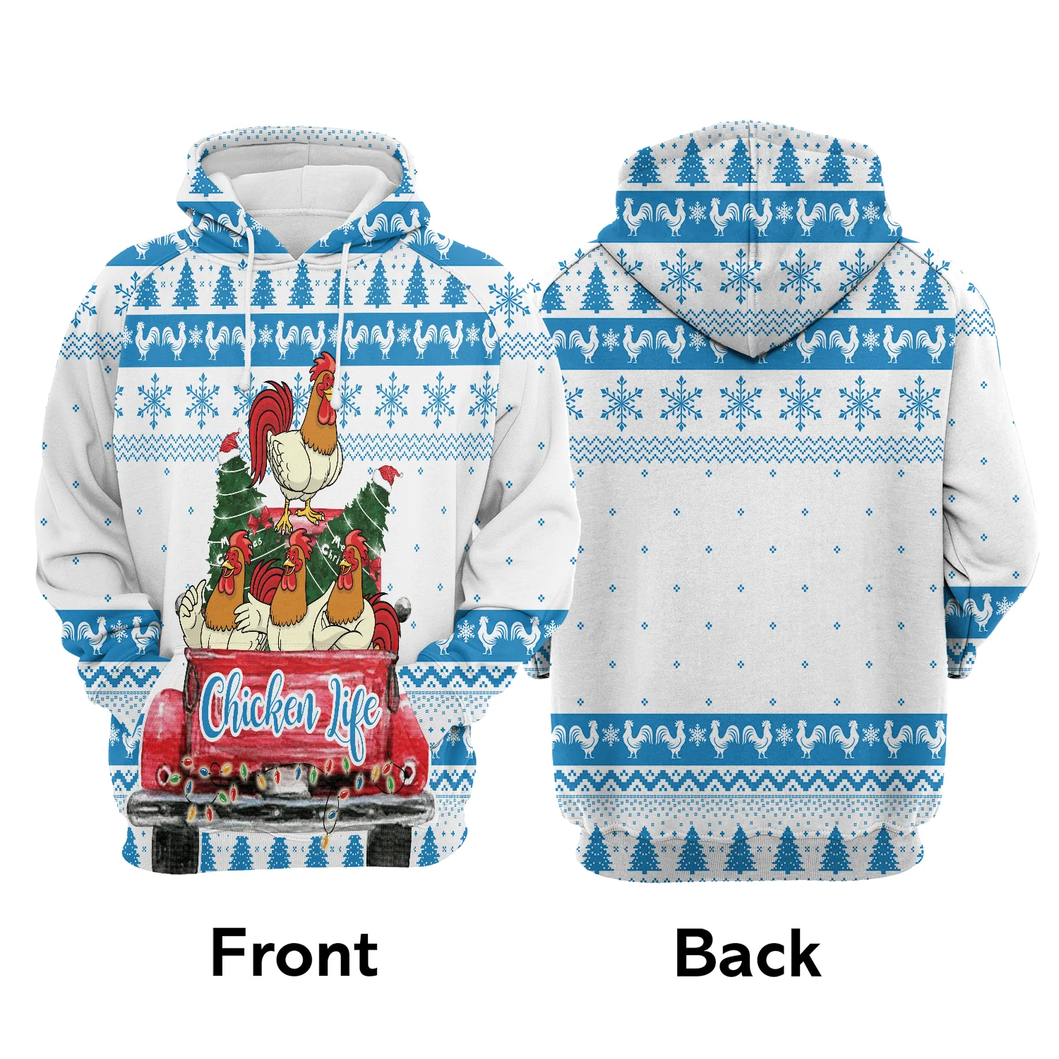 Chicken Life Premium Christmas Hoodie, Chicken Family On Red Car Unisex Hoodie For Men & Women - Perfect Gift For Christmas, Friends, Family - Image 3