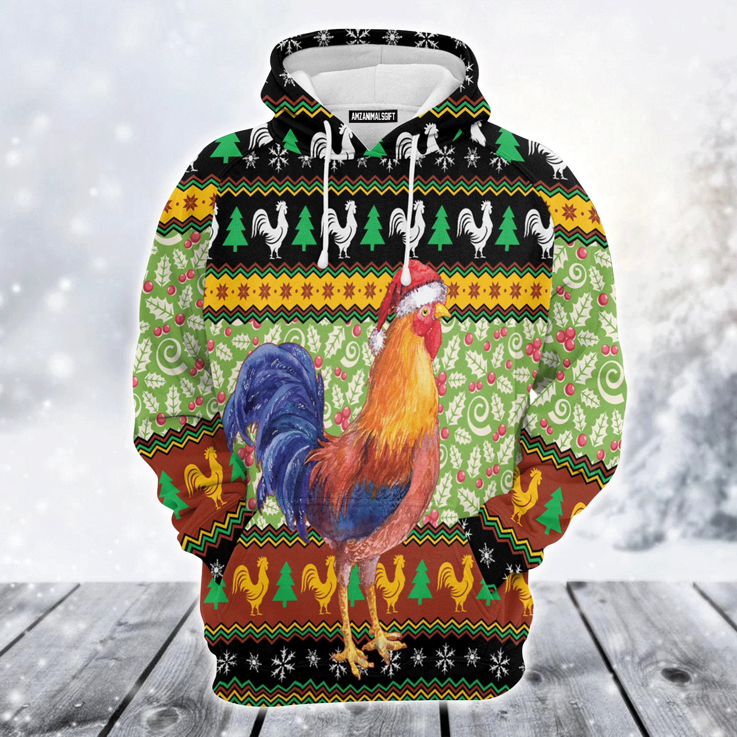 Chicken Premium Christmas Hoodie, Chicken Cluck-ry Christmas Unisex Hoodie For Men & Women - Perfect Gift For Christmas, Family - Image 2