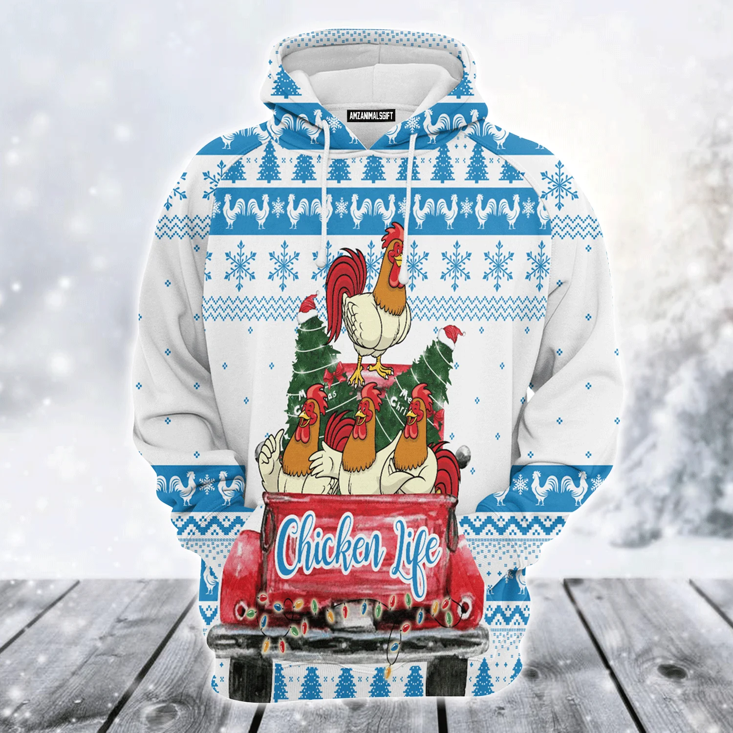 Chicken Premium Christmas Hoodie, Chicken Life Christmas Tree Colorful Unisex Hoodie For Men & Women - Perfect Gift For Christmas, Chicken Lover - Image 2