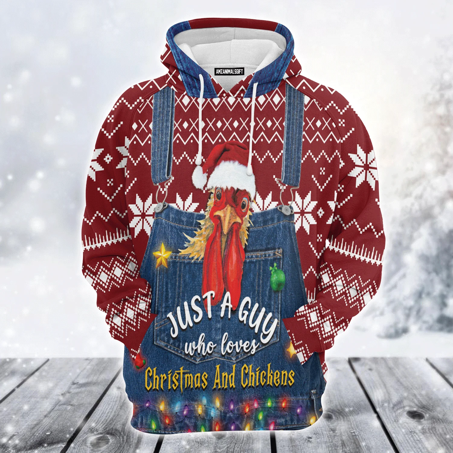 Chicken Premium Christmas Hoodie, Just A Guy Who Loves Christmas And Chickens Unisex Hoodie For Men & Women - Perfect Gift For Christmas, Family - Image 2
