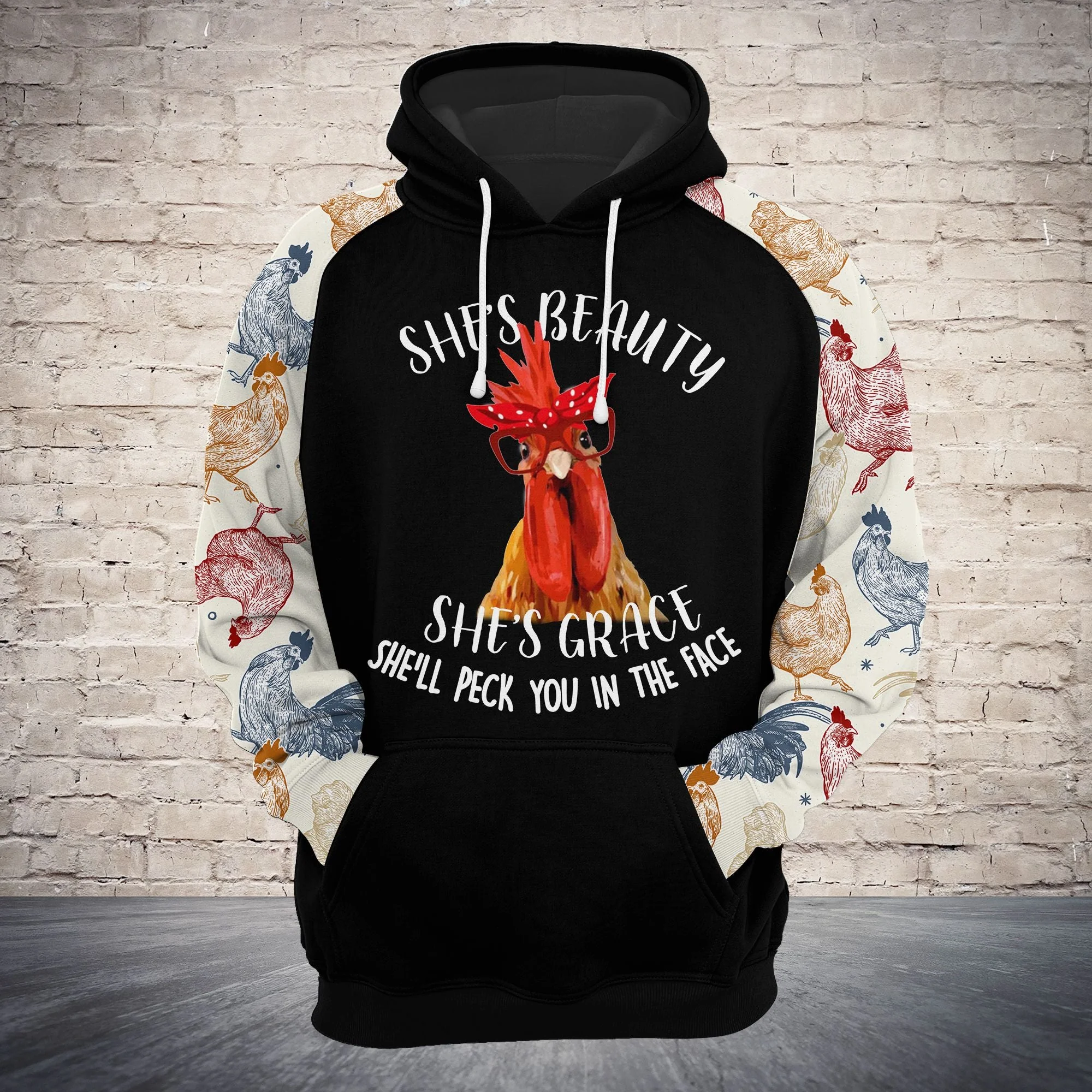 Chicken Pullover Premium Hoodie She's Beauty She's Grace, Perfect Outfit For Men And Women On Christmas New Year Autumn Winter - Image 2