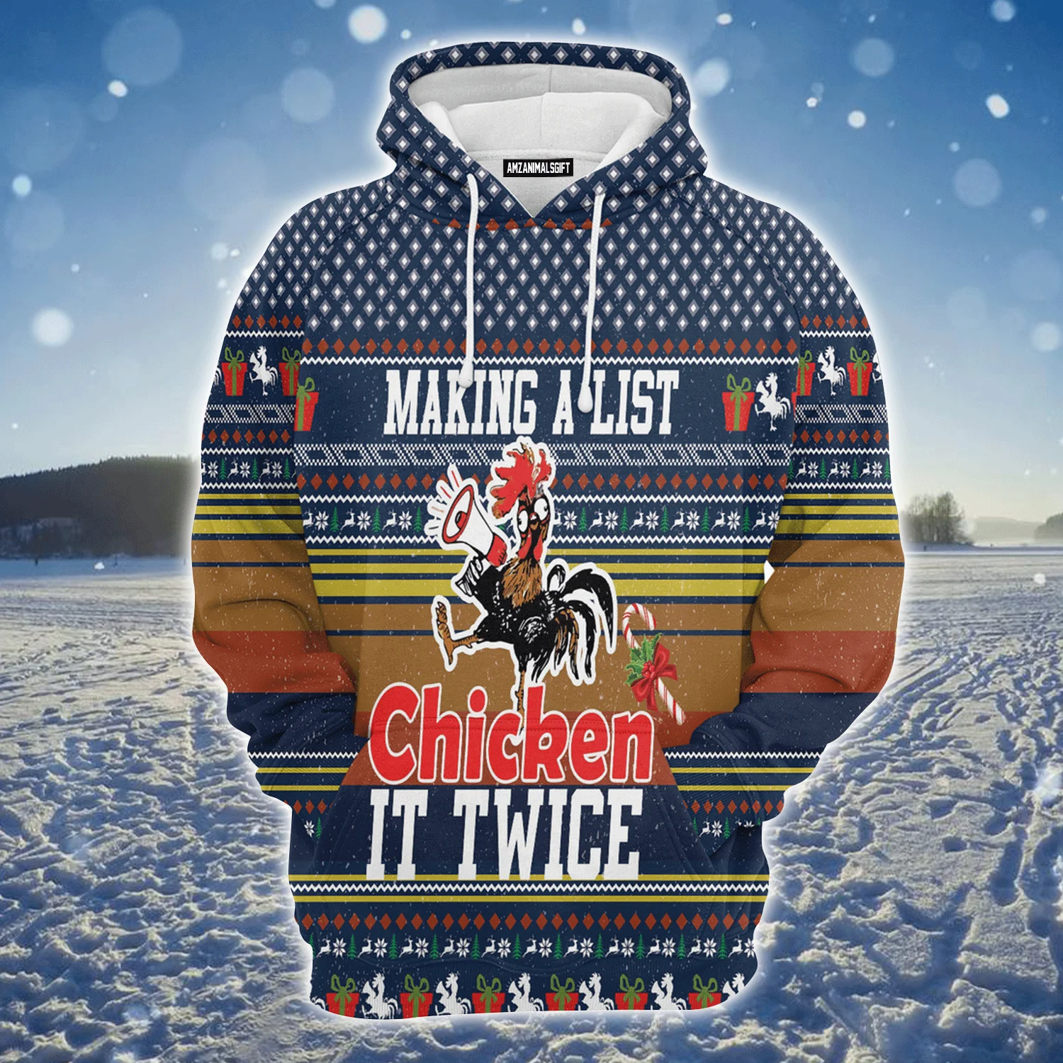 Chicken Xmas Premium Christmas Hoodie, Making A List It Twice Unisex Hoodie For Men & Women - Perfect Gift For Christmas, Chicken Lovers - Image 2