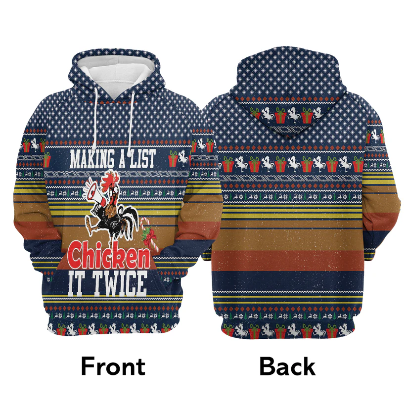 Chicken Xmas Premium Christmas Hoodie, Making A List It Twice Unisex Hoodie For Men & Women - Perfect Gift For Christmas, Chicken Lovers - Image 3