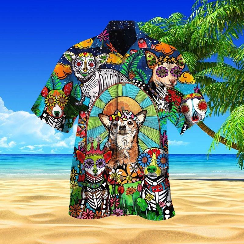 Chihuahua Aloha Hawaiian Shirt - Cute Chihuahua Sugar Skull Hawaiian Shirt,  Chihuahua Hippie Hawaiian Shirt For Men & Women, Chihuahua Lover
