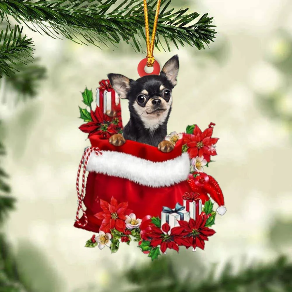 Chihuahua In Gift Flowers Bag Christmas Car Ornament - Christmas Gift For Chihuahua Lovers, Dog Lovers - Image 4