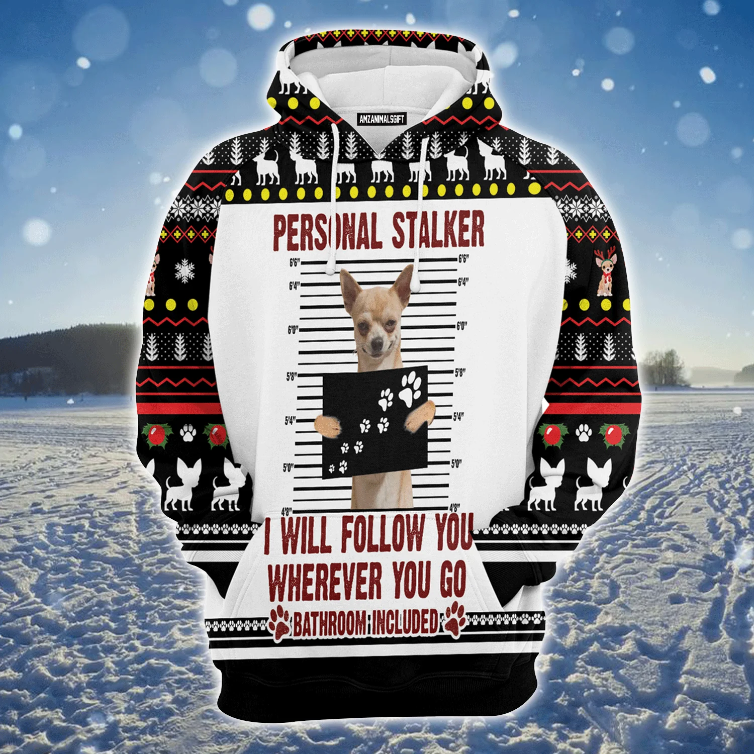 Chihuahua Premium Christmas Hoodie, Funny Chihuahua Personal Stalker Unisex Hoodie For Men & Women - Perfect Gift For Christmas, Chihuahua Lover