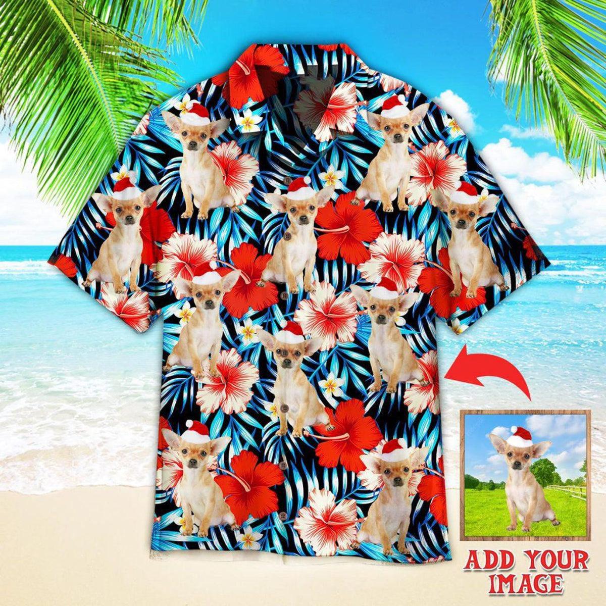 Chihuahua Xmas Dog With Red Floral Tropical Custom Hawaiian Shirt, Personalized Hawaiian Shirts - Perfect Gift For Chihuahua Lover, Family, Friends