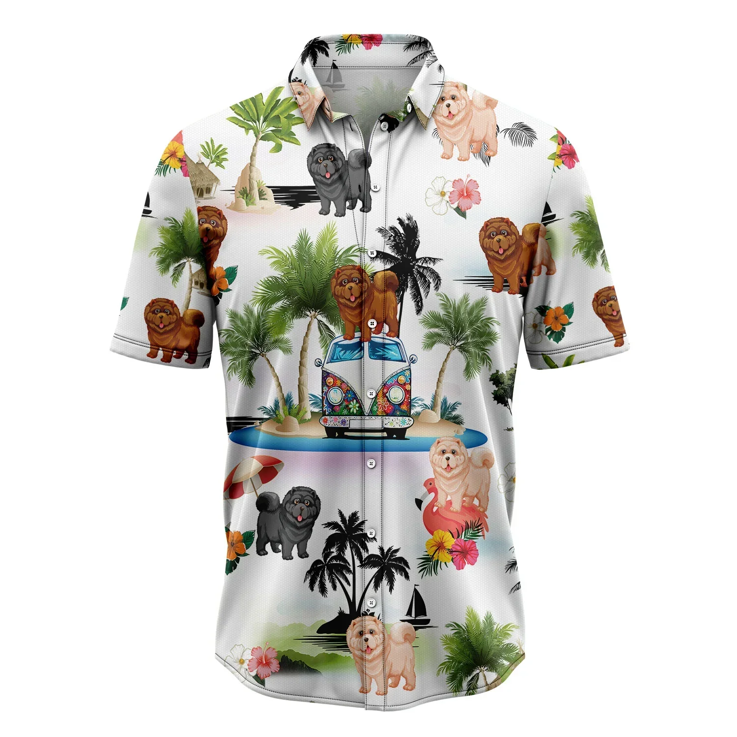 Chow Chow Hawaiian Shirt, Dog Hippie Car Palm Vacation Aloha Shirt For Men Women - Perfect Gift For Dog Lovers, Husband, Boyfriend, Friend, Wife