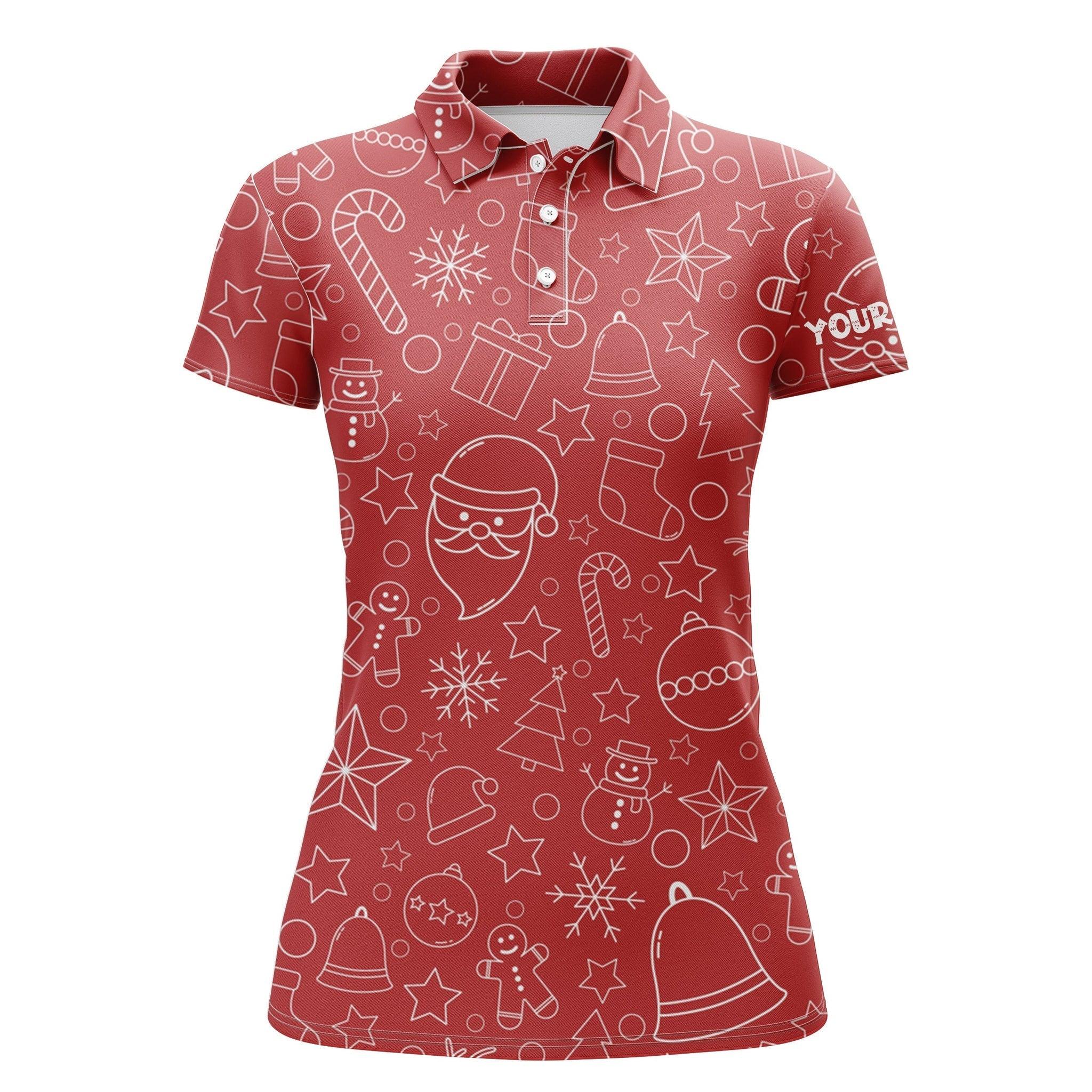 Christmas Custom Name Women Polo Shirt, Beautiful Red Xmas Pattern Christmas Personalized Women Polo Shirts, Gift For Ladies, Christmas Gift - Image 2