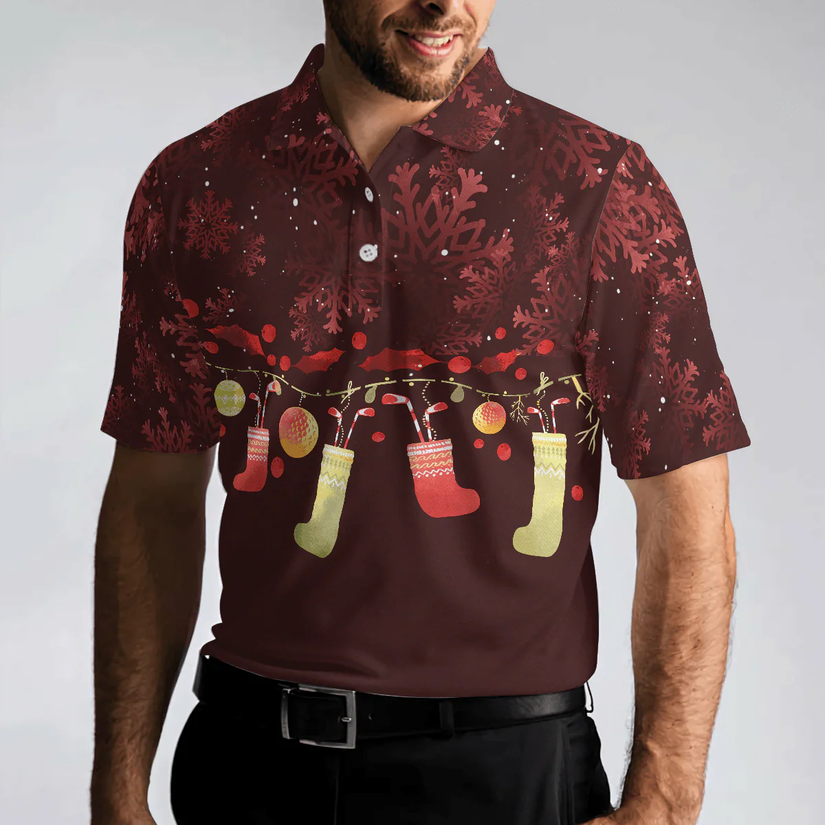 Christmas Golf Polo Shirts - Red Christmas Pattern Shirt Dry Fit Men Golf Polo Shirt - Perfect Christmas Polo Shirt For Men, Golfers - Image 5
