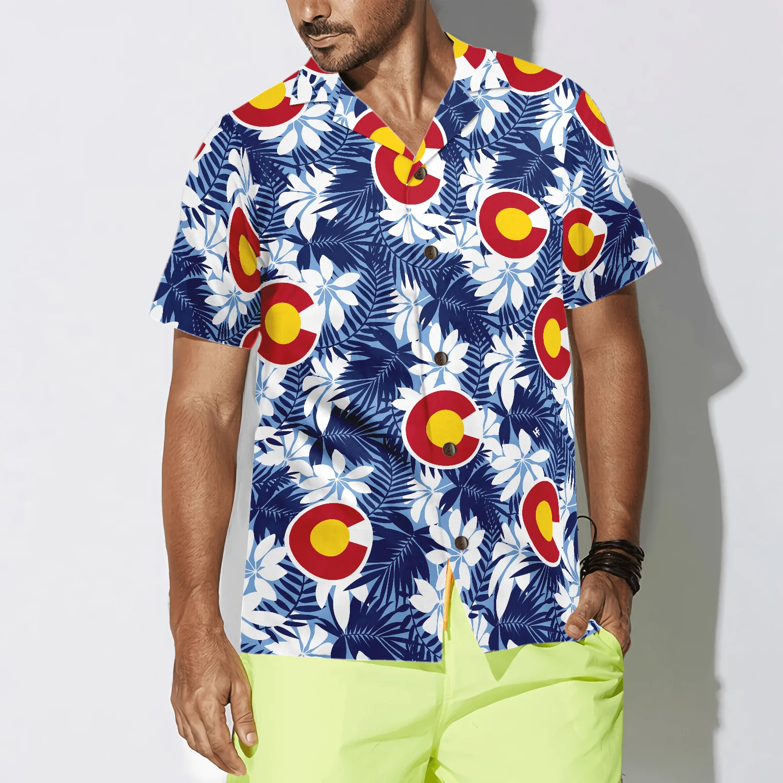 Colorado Flag Seamless Pattern USA Hawaiian Shirt, Colorful Summer Aloha Shirts For Men Women, Perfect Gift For Husband, Wife, Boyfriend, Friend - Image 3