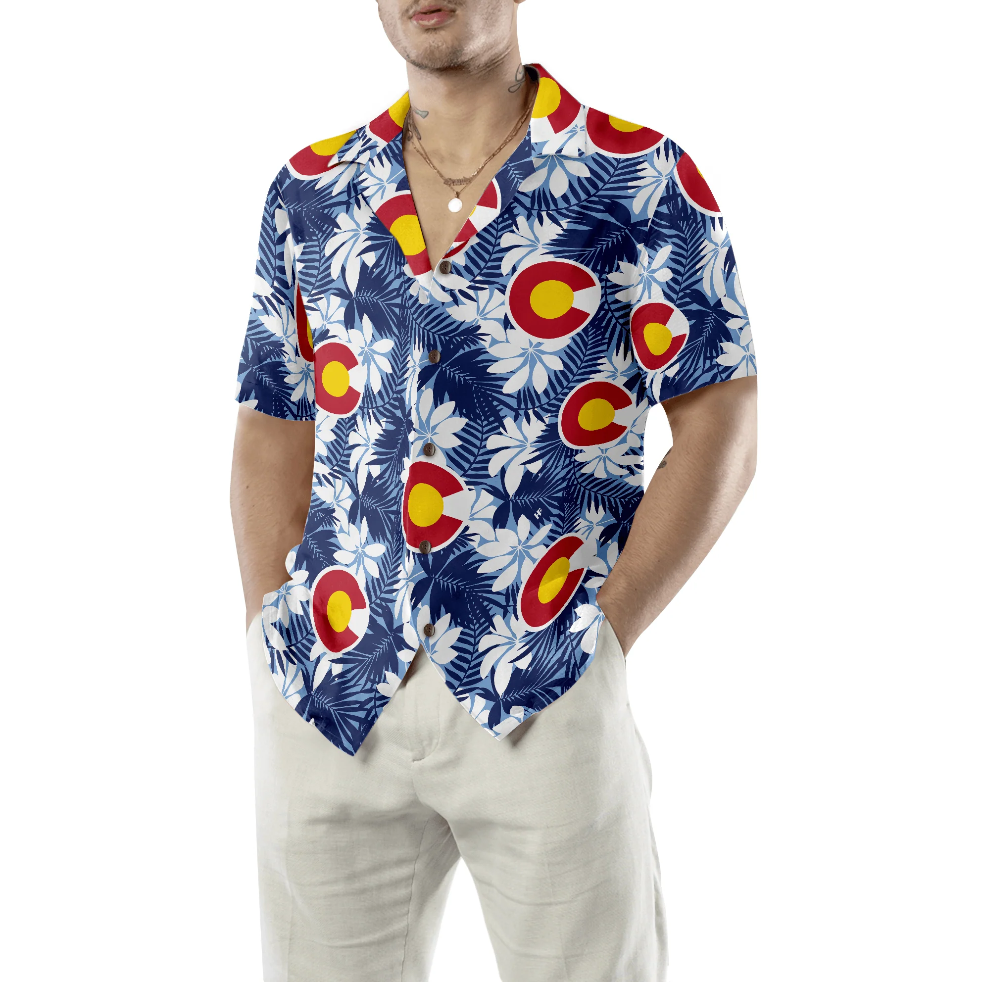 Colorado Flag Seamless Pattern USA Hawaiian Shirt, Colorful Summer Aloha Shirts For Men Women, Perfect Gift For Husband, Wife, Boyfriend, Friend - Image 5