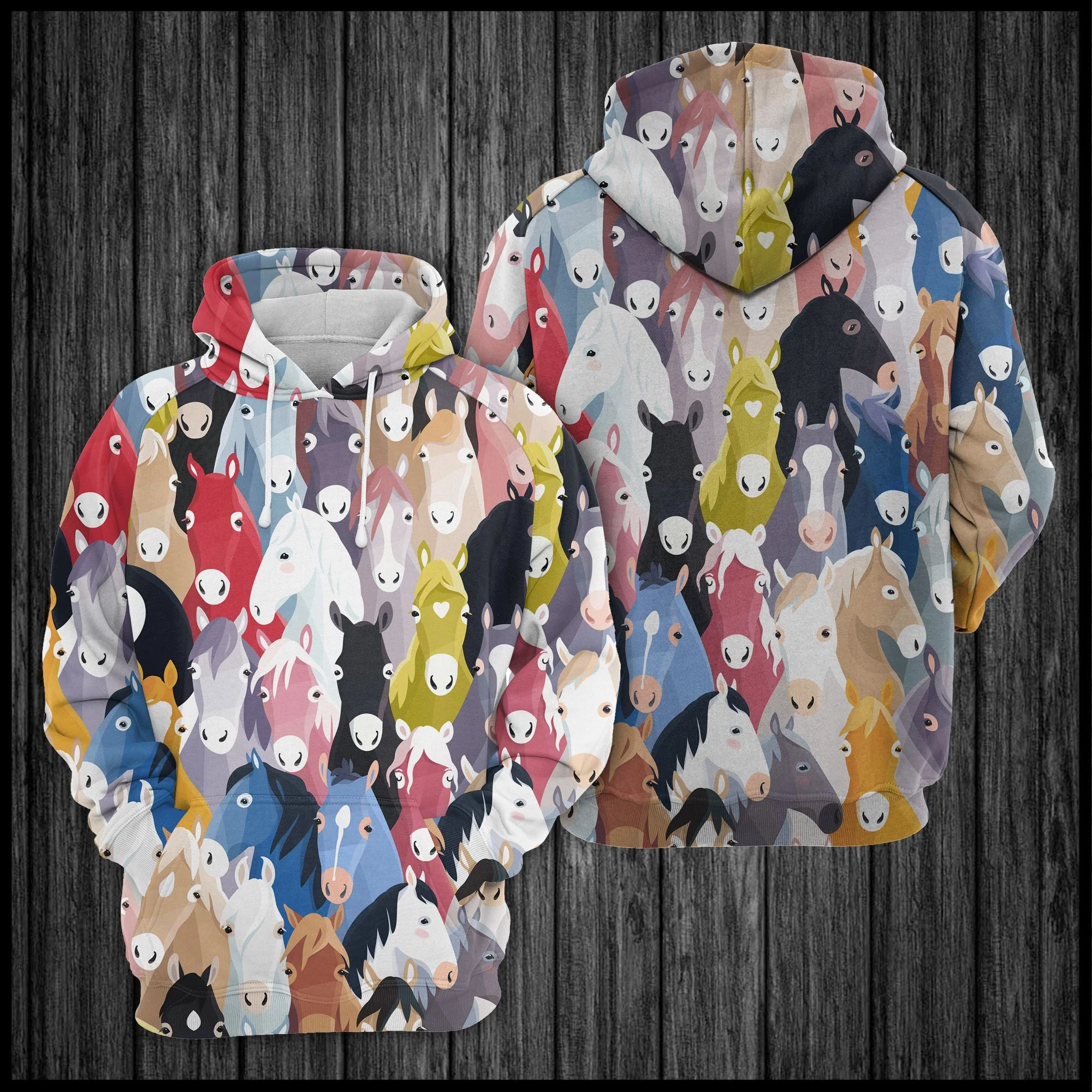 Colorful Cute Horses Pullover Premium Hoodie, Perfect Outfit For Men And Women On Christmas New Year Autumn Winter - Image 3